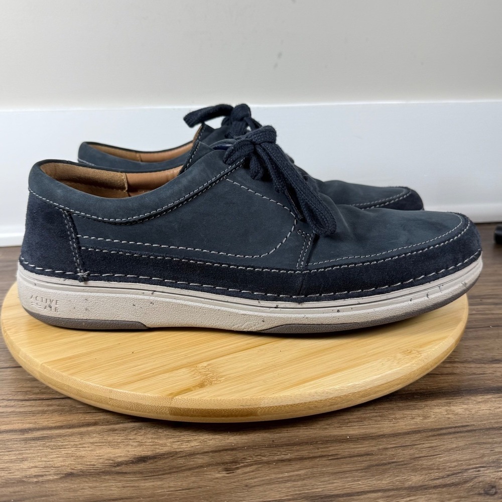 Clarks Active Air Oxford Mens 11.5 Navy Blue Nubuck Suede Nautical Comfort Walk